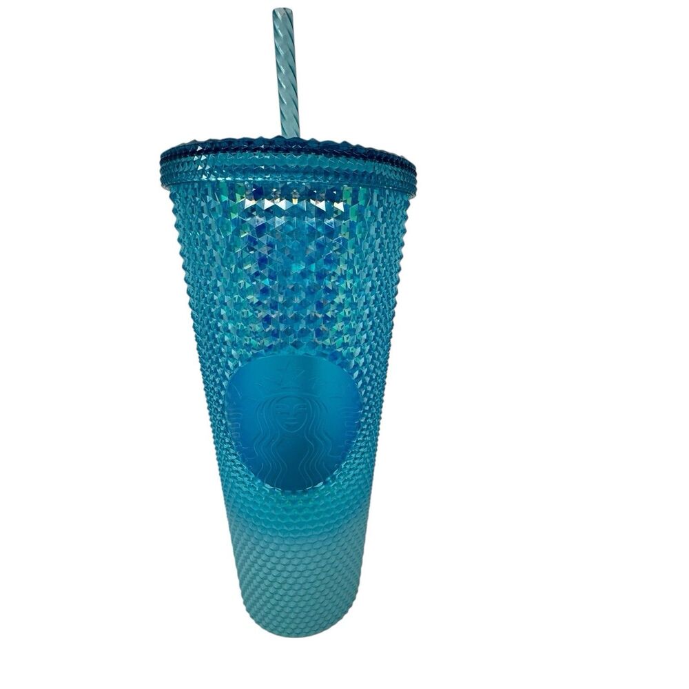 NEW Starbucks 2023 Glacier Blue Ombre Gradient Bling Studded 24oz Venti Tumbler